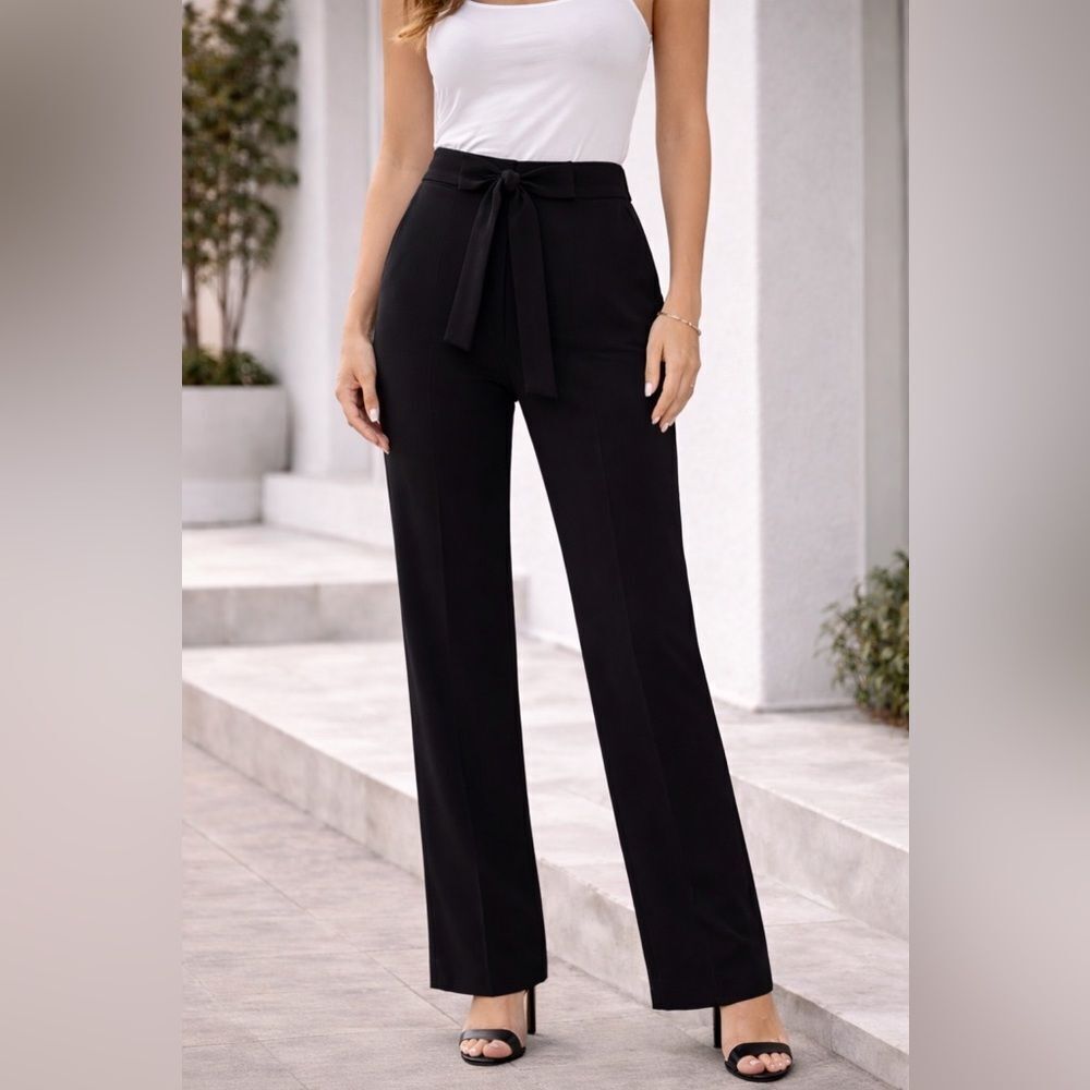 Babaton‎ Aritzia Black High Waist Tie Front Straight Leg Pants Size 2